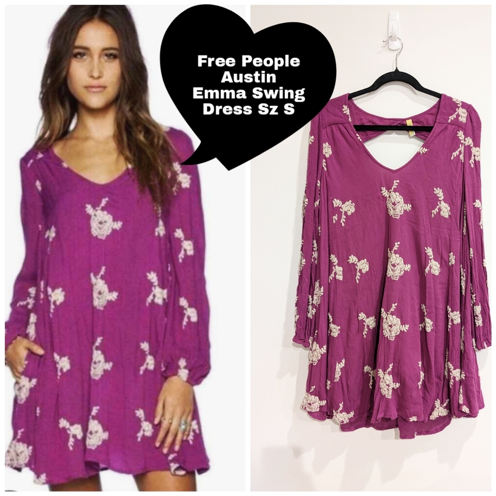 Free People Purple Embroidered Austin Emma Boho Swing Dress Sz S